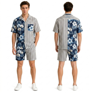 Conjunto de Shorts Hawaianos para Hombre, Diseño Gráfico de Atardecer Azul y Naranja, Poliéster Premium Transpirable, Ropa de Playa para Vacaciones - Product Image 2