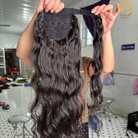 100% Vierge Vietnamienne Réel Extensions de Cheveux Humains Haute Qualité Lâche Vague Profonde Wrap Queue de Cheval avec Bouclés Ondulés Texture Droite