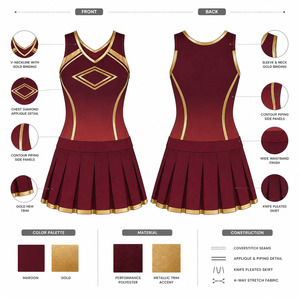 Tenue de cheerleading personnalisée pour femme, uniforme de performance, jupe plissée bordeaux et or, sublimation, compétition - Product Image 6