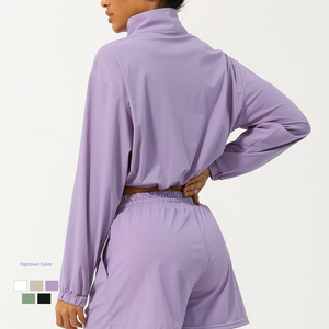 Conjunto de Chaqueta Corta y Pantalones Cortos de Alta Calidad para Mujer, 2 Piezas, Sólido, Transpirable, Ecológico, Cortavientos, con Cremallera, Talla Grande - Product Image 2
