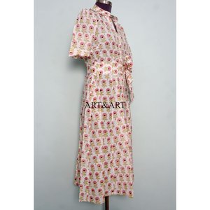 Vestido Midi Casual Moderno para Mujer, Estilo Dulce y Elegante, Estampado a Mano, de Algodón, Tipo Canguro, Natural - Product Image 2