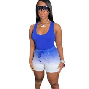 Wholesale Women Athleisure Gradient <b>Set</b> Tank Top Shorts High Waist Bodycon Fit Stretch Quick Dry Breathable Activewear <b>Sets</b> - Product Image 3