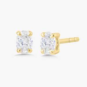 Petites boucles d'oreilles minimalistes en or massif 14K avec diamants ovales de laboratoire sertis à griffes, fermoir poussoir, pour usage quotidien, pour filles, prix d'usine - Product Image 1
