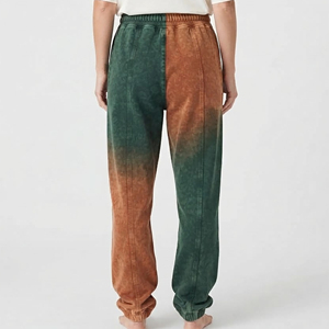 Pantalon de jogging ample à taille élastique en molleton 100 % coton de haute qualité, coupe droite, uni, tie-dye, délavé - Product Image 3