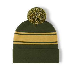 Unisex Striped Beanie <b>Hat</b> With Pom-Pom Knitted Winter <b>Cap</b> Casual Style 100 Acrylic Cuffed Design For Adults 56-58CM Head - Product Image 6