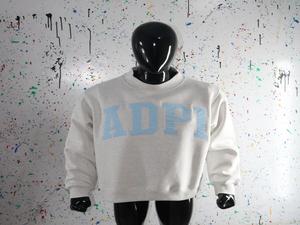 ADPI ASH GREY Neck Sweatshirt 100% Cotton <b>Navy</b> Blue Applique Embroidery wide neck Sweatshirt Finer Threads - Product Image 2