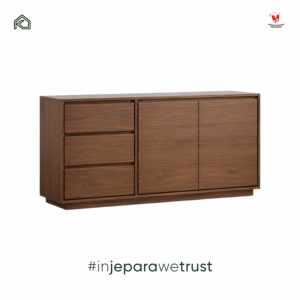 Buffet en teck massif finition noyer, 3 tiroirs, 2 portes, pour salon, hôtel, villa - Product Image 6