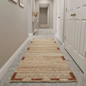 Alfombra Moderna de Cáñamo Natural Tejida a Mano con Borde Marrón |   Alfombra de Pasillo Estilo Rústico Ecológica, Lavable, de Tamaño Personalizado, con Patrón Geométrico - Product Image 1