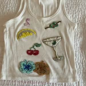 Handmade Cotton Tank <b>Top</b> With Beaded Rainbow <b>Cherry</b> Martini And Flower Embroidery Party Wear - Product Image 1