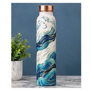 Sunburst Copper <b>Water</b> <b>Bottle</b> with Sun Moon Stars Design Bohemian Portable Travel <b>Thermos</b> - Product Image 4