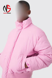 Nouvelle Veste Puffer Homme Rose Coupe Boxy en PU Mat avec Col Montant, Coupe-Vent et Chaude pour l'Hiver, Matelassée en Duvet, Personnalisable avec Logo - Product Image 6
