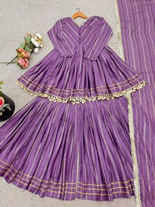 Trajes Sharara Salwar de Diseño para Mujer, Multicolores, Listos para Usar, para Fiestas, Dhwaja Export MAL CHANDERI - Product Image 4