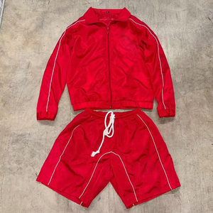 Custom Men's Windbreaker Shorts <b>Set</b> Reflective Zip-up Jacket Autumn Casual <b>Knitted</b> Tracksuit Sportwear Custom Logo 320g - Product Image 3