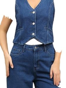 Conjunto vaquero de alta calidad para mujer, conjunto vaquero sin mangas de 2 piezas, tamaño y color personalizados, hecho en Pakistán 2026 - Product Image 2