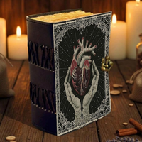 Journal Gothique en Cuir Véritable Fait Main, Grimoire Livre de Sortilèges 400 Pages, Cœur Anatomique, Sorcellerie, Occultisme, Tarot, Journal Intime à Bordures Frangées