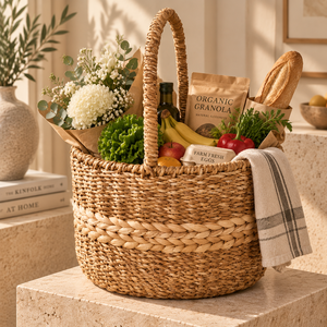 Handwoven <b>Seagrass</b> Eco-Friendly Storage <b>Basket</b> Handles Wicker Organizer 4-5L Capacity for Modern Home Kitchen <b>Laundry</b> Grocery - Product Image 1