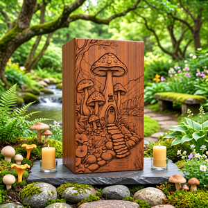 Wooden <b>Memorial</b> Urn Engraved Mushroom Forest <b>Keepsake</b> Cremation Urn Decorative Tribute <b>Box</b> for Remembrance - Product Image 6