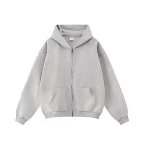 Sudadera con capucha para hombre, extragrande, corta, con cremallera, de doble capa, con efecto desgastado, teñida con efecto ácido, rosa, con cremallera, en blanco, con acabado desgastado y rotos - Product Image 2