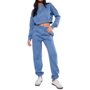 Logo personnalisé Survêtement 2 pièces Ensemble Crop Sweatshirt Jogger Pantalon de survêtement uni pour femmes French Terry survêtements pour femmes ensembles - Product Image 1