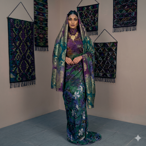 Châle Fransawi Dirac marron doré à imprimé floral et jacquard doré |   Vêtements de cérémonie somaliens de luxe - Product Image 4