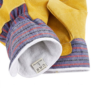 Guantes de Trabajo de Cuero Vacuno de Primera Calidad con Dorso de Algodón a Rayas y Puño de Seguridad para Uso Industrial y de Construcción Pesada - Product Image 6