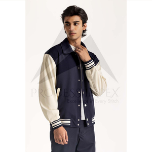 Blouson Bomber Homme Bleu Marine Décontracté à Fermeture Éclair Couleur Unie Col Rabattu en Polyester Coton Tricoté pour l'Automne - Product Image 4