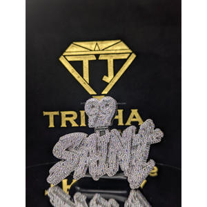 Collier pendentif VVS Moissanite Diamond "SAINT" en argent sterling 925, bijoux de luxe hip-hop par Trisha Jewels - Product Image 1