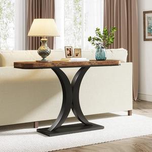 Mesa Consola Rústica Marrón con Base de Metal Curvada, Mueble de Entrada de Estilo Industrial - Product Image 5