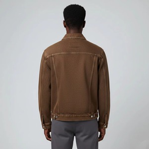 Chaqueta de Mezclilla Marrón para Hombre, Logotipo de Marca Bordado, Corte Regular, Estilo Casual, Otoño Invierno, Resistente al Viento, Cierre de Botones, Ecológica - Product Image 4