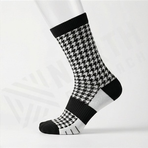 Black And White Houndstooth Crew <b>Socks</b> For Adults Casual Wear Knitted Breathable Patterned <b>Socks</b> - Product Image 3