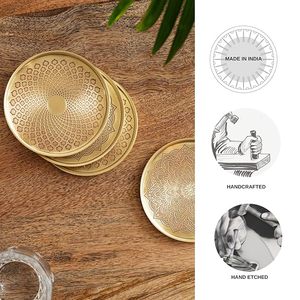 Premium Brass <b>Coasters</b> Elegant Metal <b>Drink</b> <b>Coasters</b> <b>for</b> Coffee Table Dining Home Decor - Product Image 5