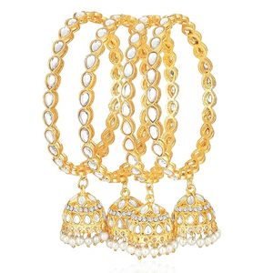 Gold Plated Alloy Bangle <b>Bracelets</b> <b>Crystal</b> Rhinestones Channel Set Imitation Pearls Bell Shape Certified Wedding Jewelry for - Product Image 4
