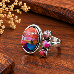 Anillo de Dalia Turquesa con Racimo de Piedras Preciosas, Anillo de Diseño Bohemio Occidental, Joyería Hecha a Mano para Mujer - Product Image 2