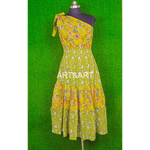 Boho ชุดเดรสมิดิฮิปปี้สำหรับผู้หญิง, ชุดเดรสผ้าฝ้ายอินเดียงานปาร์ตี้เปิดไหล่ข้างเดียวลำลองลูกไม้สไตล์หวานสำหรับเพื่อนเจ้าสาวฤดูร้อน - Product Image 5