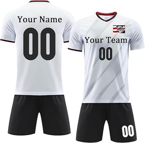 เสื้อฟุตบอลชายสั่งทำพิเศษ สีขาวดำ แบบซับลิเมชั่น คอวี แขนสั้น ระบายเหงื่อได้ดี ผลิตจากโพลีเอสเตอร์ ทรงปกติ ใส่ได้ทุกฤดู - Product Image 1