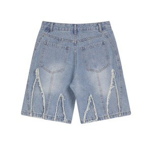 Vintage Washed Denim Shorts for Men American & European Style Mid Waist Straight Weave with Button Decoration for Summer - Product Image 2