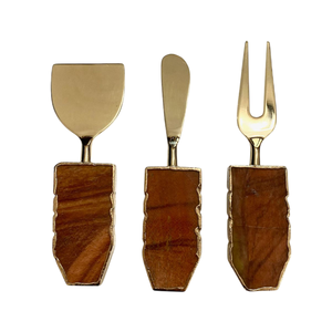 Juego de cuchillos para queso de acero inoxidable con mango de madera natural, mini rebanador y esparcidor de queso, y tenedor, utensilios perfectos para charcutería - Product Image 3