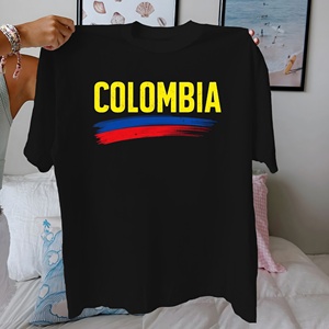 T-shirt pour femme avec drapeau de la Colombie, 100% coton, col rond, manches courtes, imprimé décontracté, unisexe, coupe classique, toutes saisons - Product Image 4