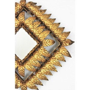 Art Deco Metal <b>Wall</b> Mirror With <b>Leaf</b> Pattern Framed <b>Decorative</b> Handmade Design - Product Image 3