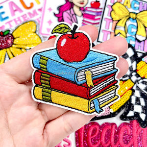 Parches Bordados Termoadhesivos para Maestros con Diseño de Manzanas, Libros y Lápices, Rectangulares, de Fieltro No Tejido, para Regalo - Product Image 2