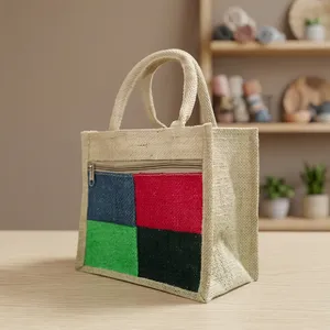 Super Premium Natural Jute Lunch <b>Tote</b> Bag 10x10x5 Inch Stylish Durable Reusable Food Carry Bag for Office School Picnic <b>Travel</b> - Product Image 2