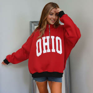 Sudadera Oversize Personalizable para Mujer con Media Cremallera y Cuello Alto Estampado, Estilo Hip Hop Urbano para Otoño/Invierno, Poliéster/Algodón, ¡Venta Caliente! - Product Image 2