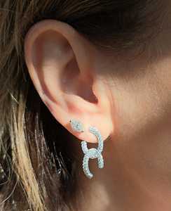 C Shape Cliff Hanger <b>Earrings</b> Solitaire Round Cut Lab Grown Diamonds Pave Set Modern Luxury Jewelry 14k 18k <b>Solid</b> Gold Wholesale - Product Image 2