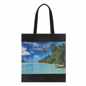 Eco-World Black <b>Canvas</b> Tote Bag PP Webbing Shoulder Handle Zipper Closure Geometric Pattern Fashion Style Medium Size Daily West - Product Image 1
