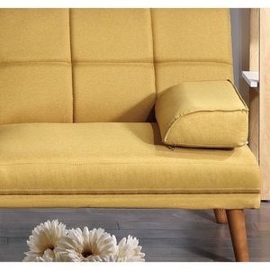 Divano Letto Regolabile Trapuntato in Polifibra Color Senape con Gambe in Legno Massello, Comodo Divano per Soggiorno - Product Image 4