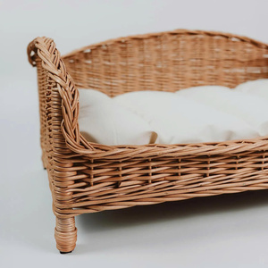 Handwoven Natural Rattan Pet Sofa Bed Elevated Wicker Pet <b>Couch</b> with Soft Cushion Cozy Stylish Pet Furniture for Cats Dogs - Product Image 5