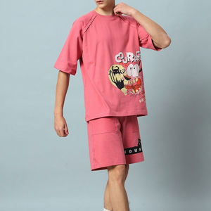 Ensemble t-shirt et short homme, style décontracté, épaules tombantes, avec poche, été, deux pièces, coton respirant. - Product Image 3