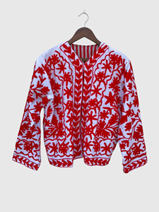 Hand Embroidered Floral Cotton Jacket V-Neck Full Sleeve Plus Size Prairie Chic Style Women Spring Wear - Product Image 1