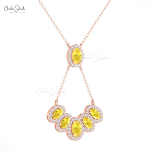 High Quality 1.80CTW Yellow Sapphire Cocktail <b>Necklace</b> 14K Solid Gold Diamond Trendy Womens <b>Statement</b> Chain <b>Necklace</b> on Discount - Product Image 4
