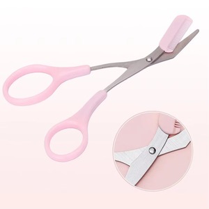 Ciseaux à sourcils roses en acier inoxydable, sûrs et anti-rayures, pour débutants, forme croissant, tranchants, pour une coupe précise - Product Image 1